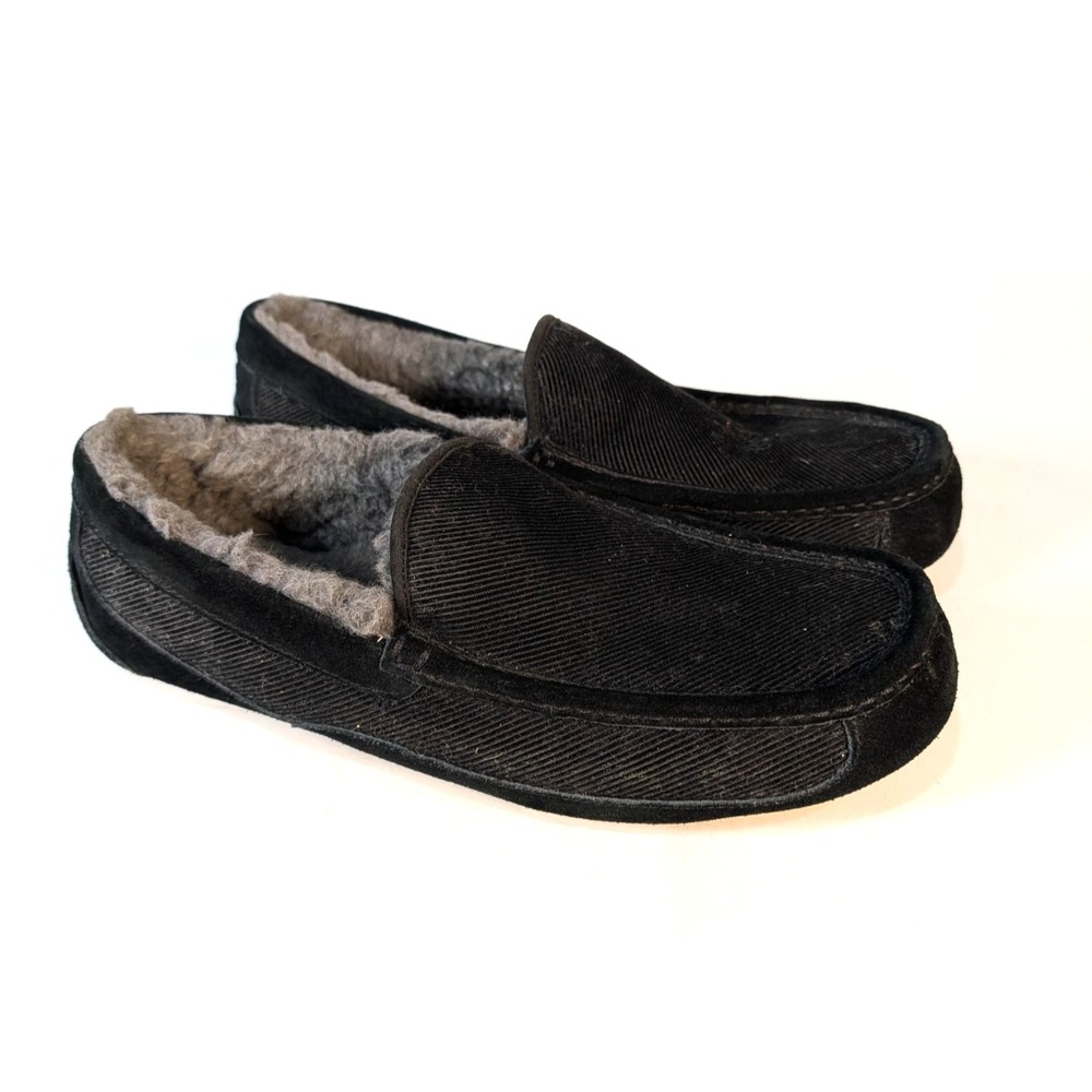 UGG Australia ASCOT CORDUROY Sheepskin Slipper Men Size: 14 Black 1112437
